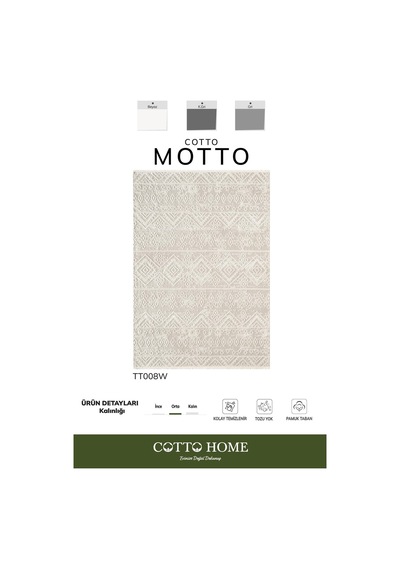 Cotto Motto Tt008w Krem Beyaz Halı Geometrik Desen Pamuk Taban Yıkanabilir Salon Mutfak Halısı Krem-beyaz