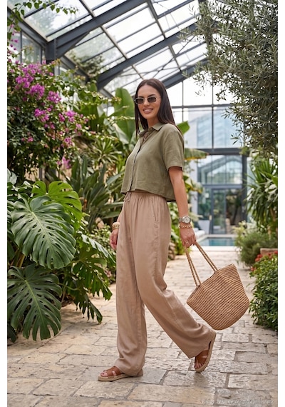 Lela Pamuklu Relaxed Fit Yüksek Bel Geniş Paça Pantolon Bayan Pantolon 668yp5559 Taş