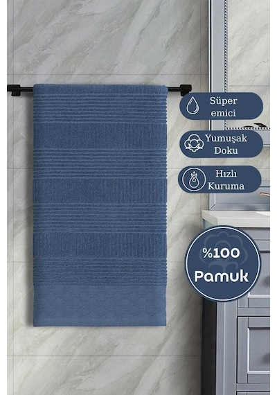 Pamuk Tekli Havlu Jakarlı Karna Home Ruma - 70 X 140 İndigo