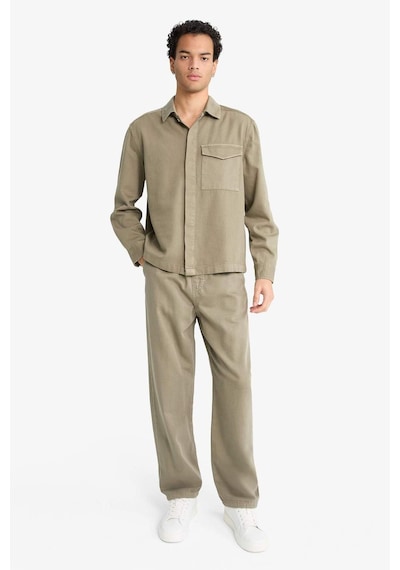 Defacto Boxy Fit Polo Yaka Twill Uzun Kollu Gömlek F7124ax25aukh401 Haki