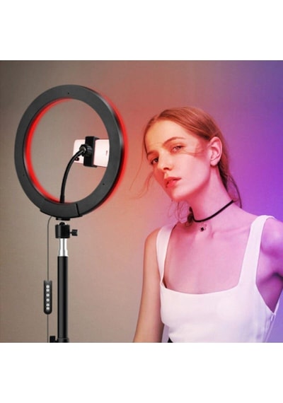 Rgb Ring Light Youtuber Tiktok Çekim Telefon Tutucu Renkli Makyaj Işığı 10 Inç +2. Mt Tripod