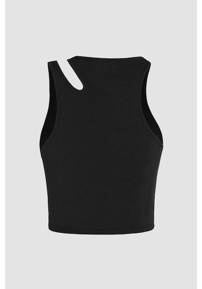 Hiccup Asimetrik Yaka Crop Top Siyah