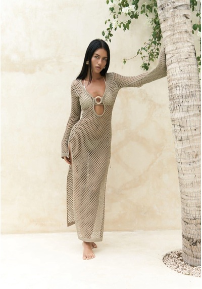 Mai Collection Mai Studios Co. Seyşeller Ahşap Halka Detay Vizon Triko Elbise Vizon
