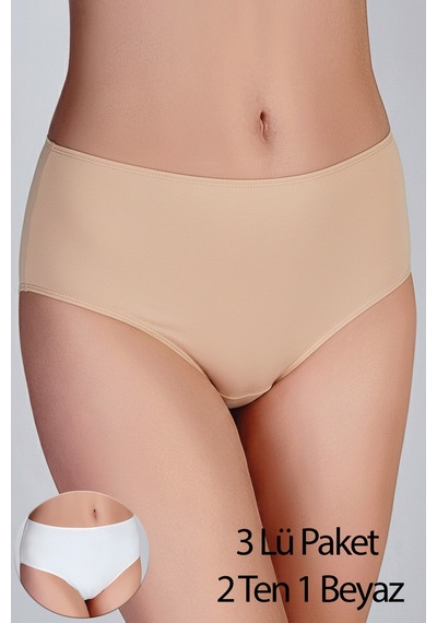 New Bra Kadın Yüksel Bel Slip Bato Külot 3 Lü Pk - Ten-ten-beyaz -5012 Beyaz - Ten