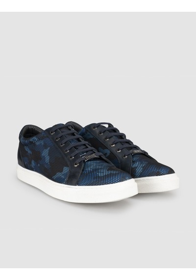 Cabani Lacivert Kamuflaj Desenli Hakiki Deri Erkek Sneaker Mavi