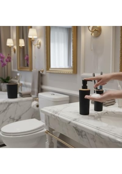 Şık Antrasit 4 Lü Banyo Seti Çöp Kovası, Tuvalet Fırçası, Sıvı Sabunluk Ve Diş Fırçalık Modern Ve Dayanıklı Tasarım Diğer