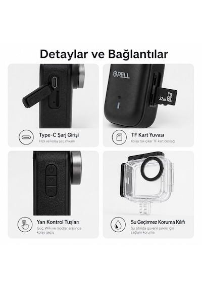 M11 4k Ultra Hd Wifi Aksiyon Kamerası, Ip65 Su Geçirmez Titreşim Önleyici Geniş Açılı Kamera Siyah