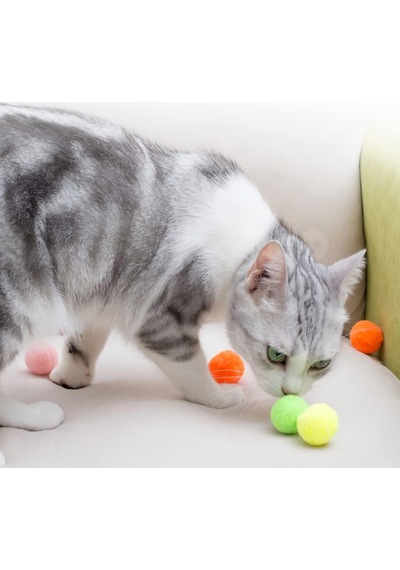 50 Adet Peluş Kedi Topu 3 Cm Renkli Yumuşak Kedi Oyuncağı Seti, Kedi Oyun Topu, Kedi Oyun Tabancası Yedek Top, Hafif Oyuncak Top
