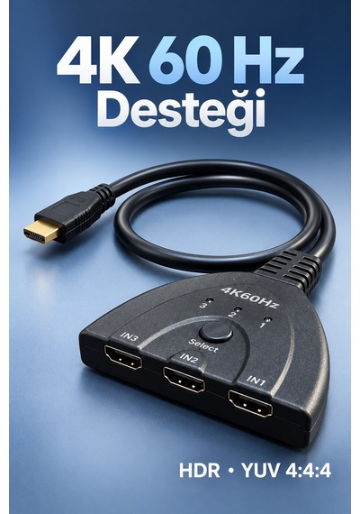 Shnstore Hdmı Switch 3 Giriş 1 Çıkış 4k 60 Hz Seçici Shntknd0720