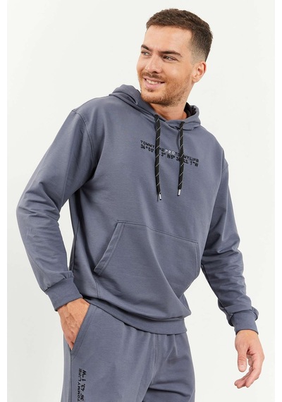 Tommy Life Petrol Kapüşonlu Kanguru Cep Lastik Paça Erkek Oversize Eşofman Takımı - 85117 Petrol