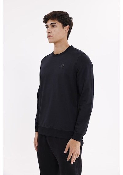 Rowinger Minimal Logolu Bisiklet Yaka Ribana Manşetli Rahat Kalıp Mevsimlik Sweatshirt Black