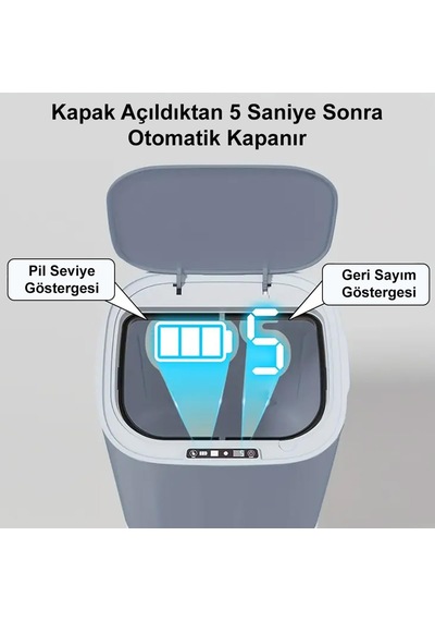 Greentech Sensörlü 28 Litre Çöp Kovası Şarj Edilebilir Lityum Pilli / Gt-sc07b Çok Renkli