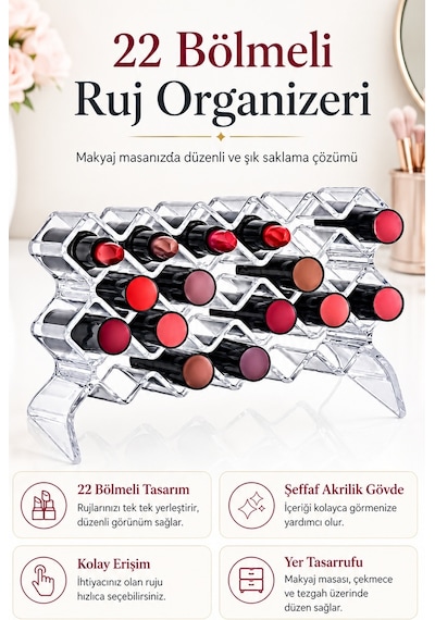 Şeffaf 22 Bölmeli Makyaj Organizeri Ruj Oje Fırça Makyaj Kutusu Diğer