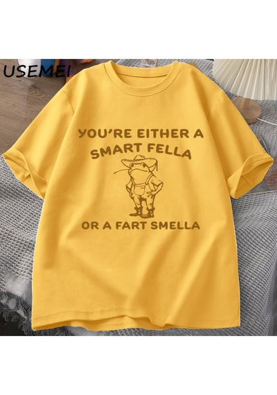 Flood Of Style Bir Akıllı T-shirts T-shirt Boy Retro Karikatür T Shirt Garip Kovboy Kurbağa T Shirt Kadın Er Sarı