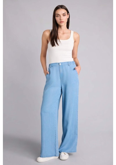 DeFacto Pull On Wide Leg Yüksek Bel Uzun Tensel Yıkamalı Pantolon D8238AX25SMNM85