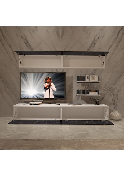 Decoraktiv Eko 5b Mdf Std Tv Ünitesi Tv Sehpası Beyaz - Siyah Mermer