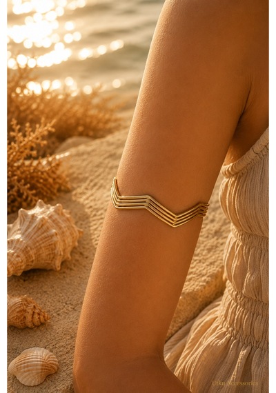 Zigzag Gold Çelik Pazu Bileklik Altın