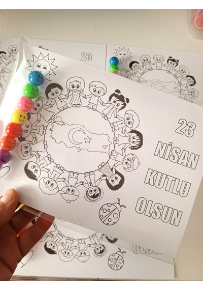 23 Nisan Çocuklar Boyama Kartı Ve Kurşun Kalem 30 Adet Çok Renkli