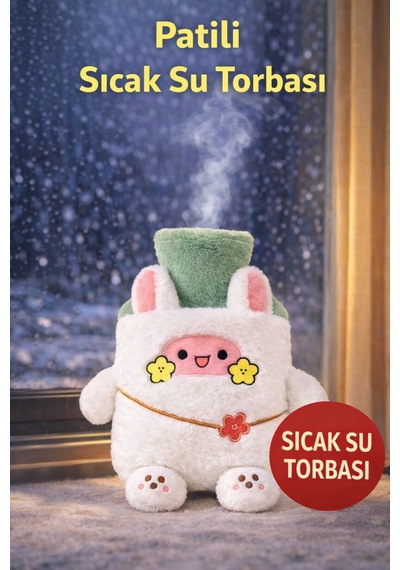 Patili Beyaz Tavşan Peluş Sıcak Su Torbası Regl & Karın Rahatlatıcı, Uzun Süre Isı Renkli