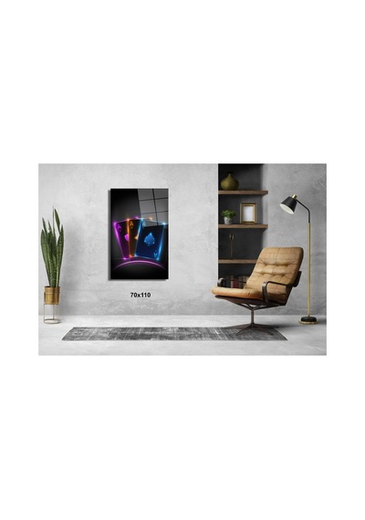 Neon Işıklı Aslar Dolar Cam Tablo Pct0823 Modern Dekorasyon Temalı Dekoratif Duvar Tablosu, Salon, Ev Ve Ofis Dekoru,