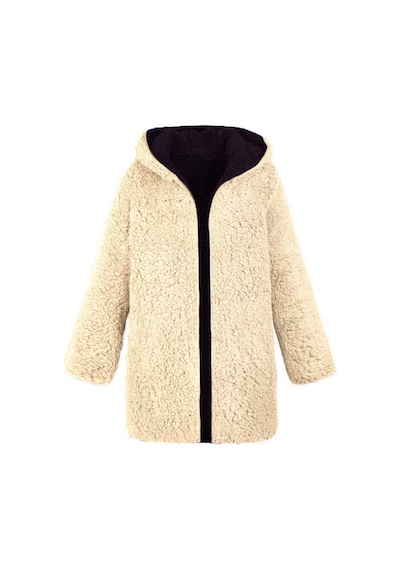 Peluş Çift Taraflı Kışlık Ceket krem