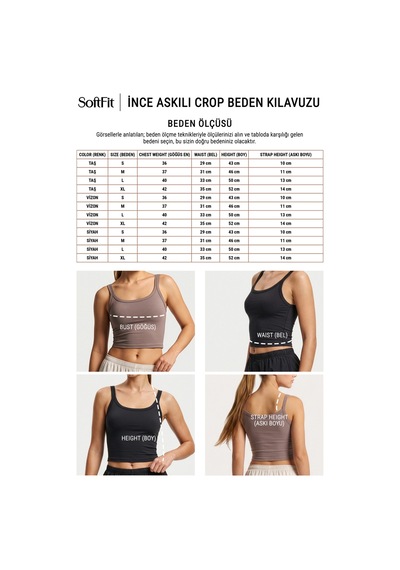 Auw Kadın İnce Askılı Pamuklu Modal Crop 3'lü - Softfit Taş, Vizon, Siyah