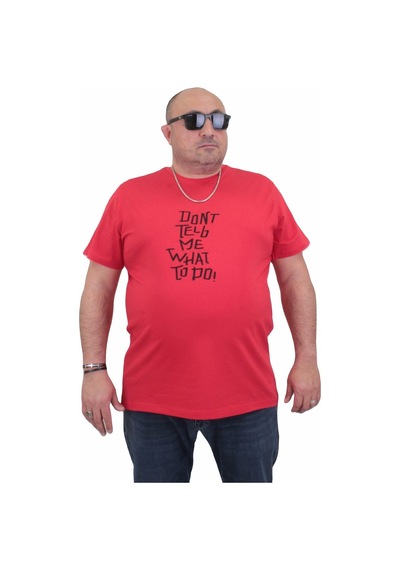 Moc Grande Mocgrande Erkek Büyük Beden Sıfır Yaka Tişört Cool Boys 24125 Kırmızı-Kırmızı