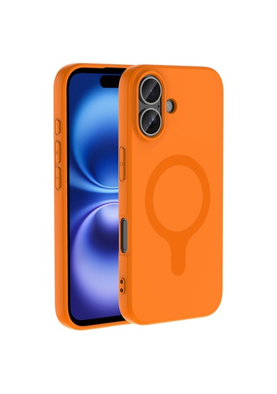 Maks Technology iPhone Uyumlu 16 Kılıf M-safe Şarj Özellikli Mkst Aris Silikon Kapak - Turuncu