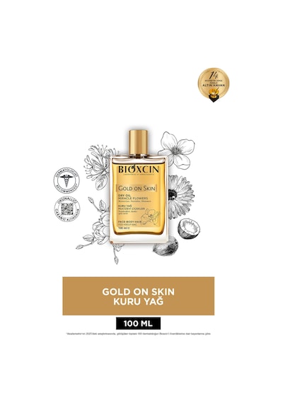 Gold On Skin Kuru Yağ 100 ml Sprey Doğal, Cilt & Saç İçin Besleyici, Nemlendirici Yağ, Monoi Kokulu
