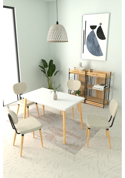 Vilinze Deniz Sandalye Avanos Ahşap Mutfak Masası Takımı - 70x120 Cm Beyaz