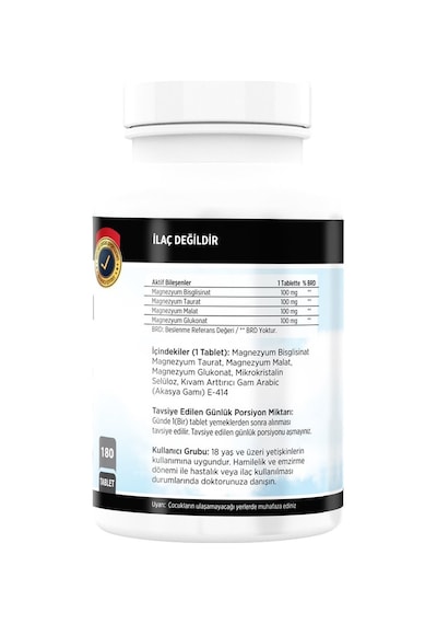 Magnesium Bisglisinat Malat Taurat Glukonat 180 Tablet Magnezyum