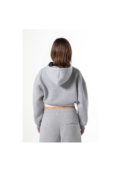 Flaw Nakışlı Zip Crop-28838 Gri Melanj