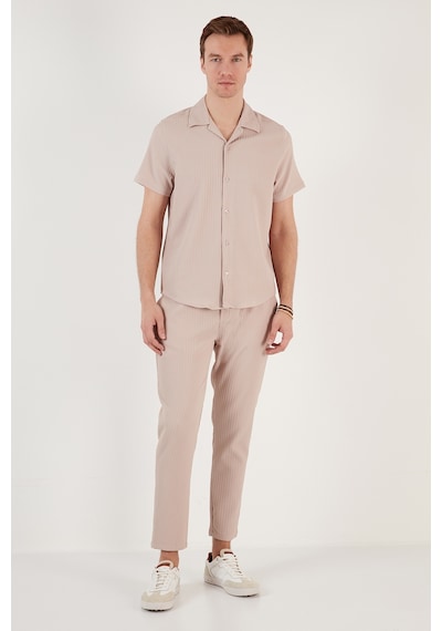 Buratti Apaş Yaka Kısa Kollu Regular Fit Erkek Gömlek Cf24S117842 Taş