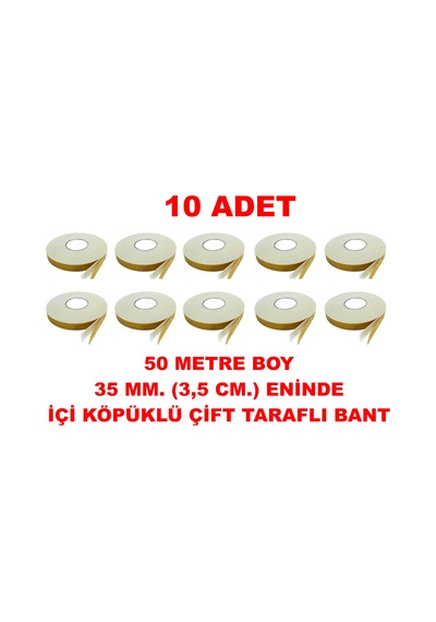 Çift Taraflı İçi Köpüklü Sarı Bant 50 M. Uzunlukta 35 Mm-3,5 Cm Ebatında 10 Adet