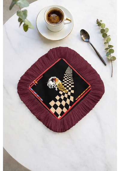 Lüks Modern Sanat Saçaklı Dekor Peçetesi-çarpıcı Siyah Bohem Bordo Saçak Bardak Altlığı Mendil Mat Adaçayı Camel
