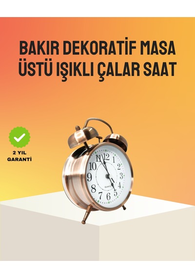 Retro Tarz Bronz Dekoratif Masa Saati Metal Gövde Yüksek Sesli Alarm Gri - Siyah