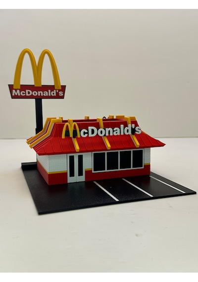 3d Baskı 1/64 Ölçekli Mcdonald's Bina Tasarımlı Diorama Araç Sergileme Garajı