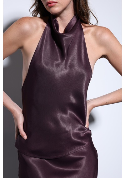 Antioch Saten Halter Kadın Top Bordo