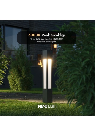 FoneLight Luxera 75 cm LED Bahçe Aydınlatma Direği Antrasit Alüminyum IP65 Peyzaj Yürüyüş Yolu Lambası 3000K