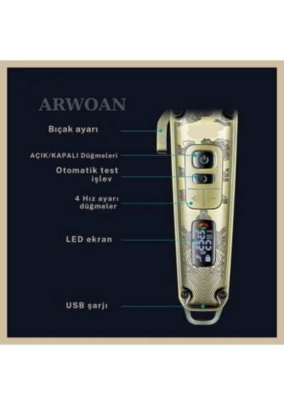 Arwoan Profesyonel Set Yıkanabilir Sakal Saç Kesme Şarj Edilebilir