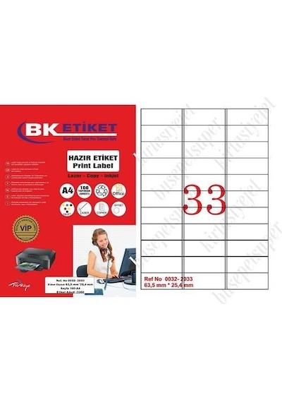 Tw-2033 Ebat 63.5 X 25.4 MM Lazer Etiket A4 Sayfada 33 Etiket