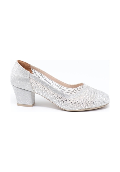 Nesilshoes Nesil Shoes Özma 970 Gümüş Topuklu Taşlı Kadın Ayakkabı GÜMÜŞ