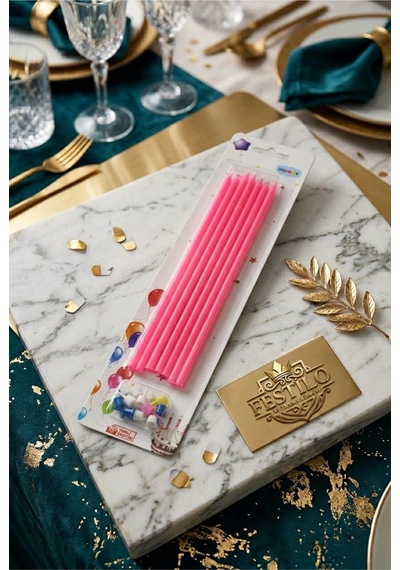 7'li Uzun Mum 20 Cm Pasta Mumu Pembe Pastel Renk Parti Malzemeleri Doğum Günü Süsleri