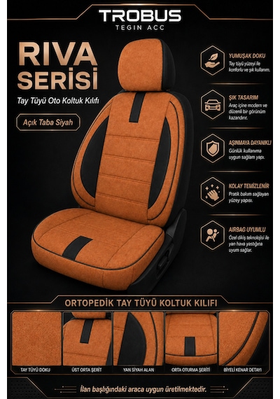 Citroen Berlingo 2004-2018 Uyumlu Riva Serisi 2+1 Ticari Taba Siyah Ortopedik Koltuk Kılıfı