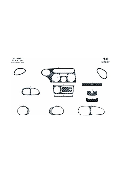 Hyundai Elantra Torpido Kaplama 1999-2000 14 Parça Karbon