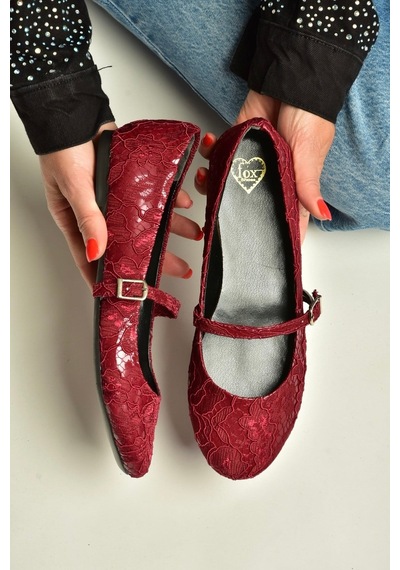 Fox Shoes Z726232704 Bordo Kumaş Bantlı Kadın Babet