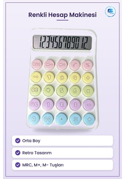 Retro Tasarımlı Renkli Orta Boy Hesap Makinesi Masaüstü Ofis Günl Çok Renkli