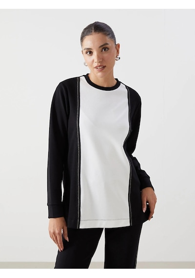 Lc Waikiki Lcwaıkıkı Classic Siyah Bisiklet Yaka Renk Bloklu Kadın Sweatshirt Tunik Siyah/beyaz Lc Waikiki Lcwaıkıkı Classic Siyah Bisiklet Yaka Renk Bloklu Kadın Sweatshirt Tunik Siyah/beyaz