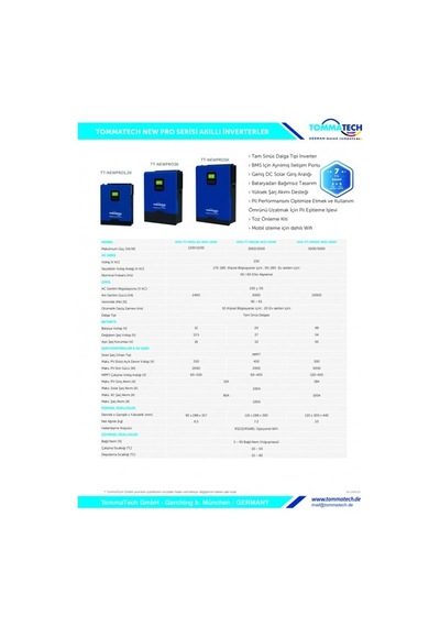 Tommatech Tommatech New Pro 3k 24v Monofaz Akıllı İnverter 3000 Va Lcd Ekranlı