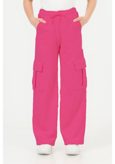 Dmb Kids Elastik Bel Geniş Paça Rahat Kesim Kargo Cepli Kız Çocuk Spor Pantolon Siyah
